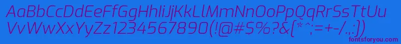 ExoLightitalic-Schriftart – Violette Schriften auf blauem Hintergrund