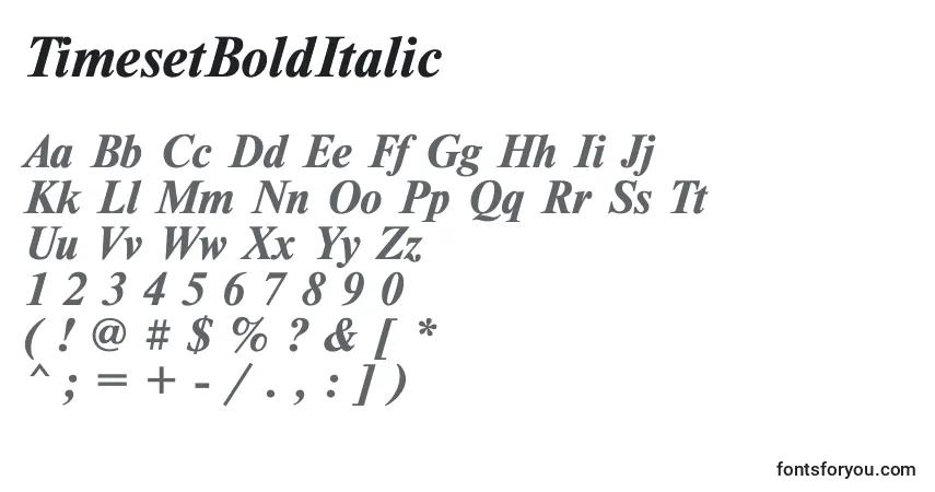 Schriftart TimesetBoldItalic – Alphabet, Zahlen, spezielle Symbole