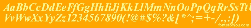 TimesetBoldItalic-Schriftart – Gelbe Schriften auf orangefarbenem Hintergrund