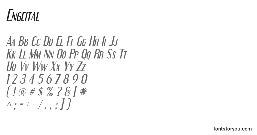 Czcionka Engeital – alfabet, cyfry, specjalne znaki