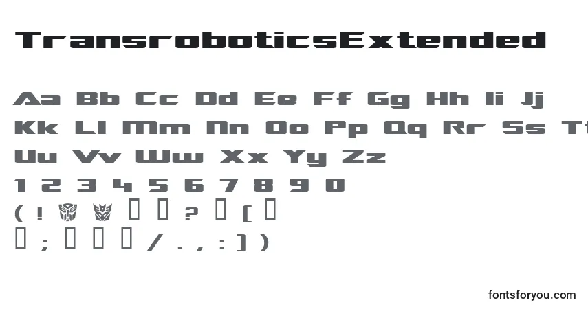 Fuente TransroboticsExtended - alfabeto, números, caracteres especiales