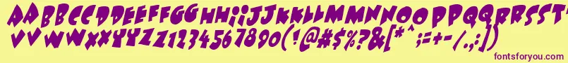 Under Attack Skew Font – Purple Fonts on Yellow Background