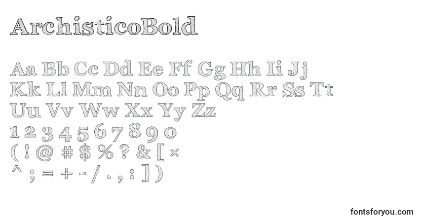 Шрифт ArchisticoBold – алфавит, цифры, специальные символы