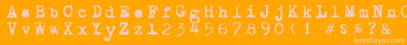 Draconiantypewritter001-fontti – vaaleanpunaiset fontit oranssilla taustalla