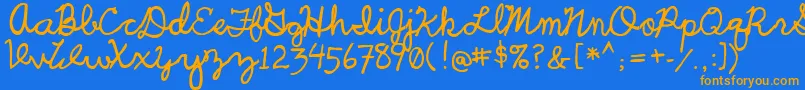 UcuCharlesScript-Schriftart – Orangefarbene Schriften auf blauem Hintergrund