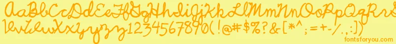 フォントUcuCharlesScript – オレンジの文字が黄色の背景にあります。