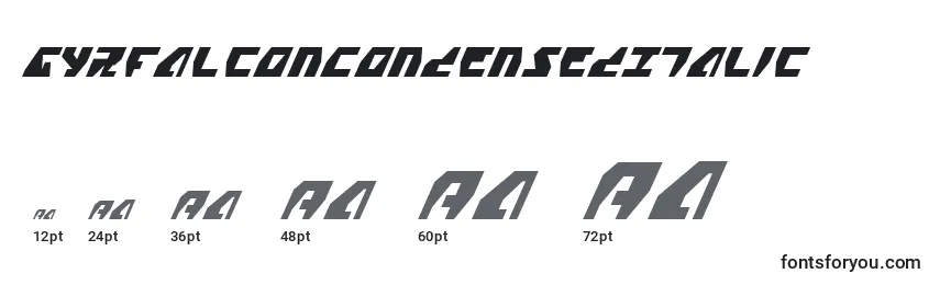 Размеры шрифта GyrfalconCondensedItalic