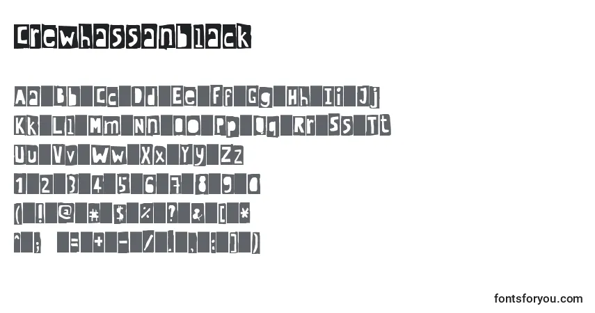 Czcionka Crewhassanblack – alfabet, cyfry, specjalne znaki