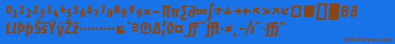 フォントShareBolditalicexp – 茶色の文字が青い背景にあります。