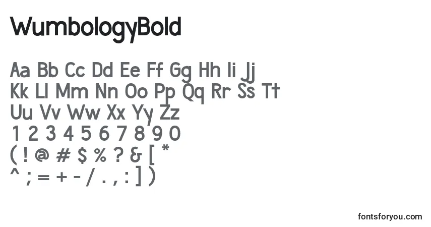Schriftart WumbologyBold – Alphabet, Zahlen, spezielle Symbole