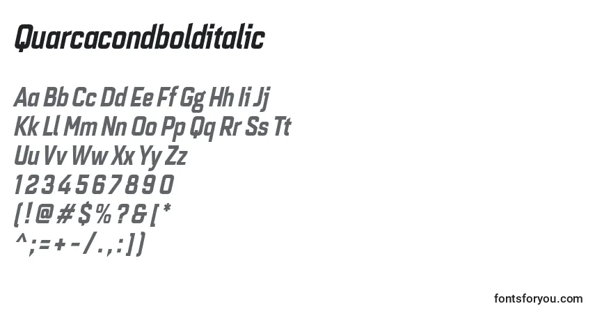 Czcionka Quarcacondbolditalic – alfabet, cyfry, specjalne znaki