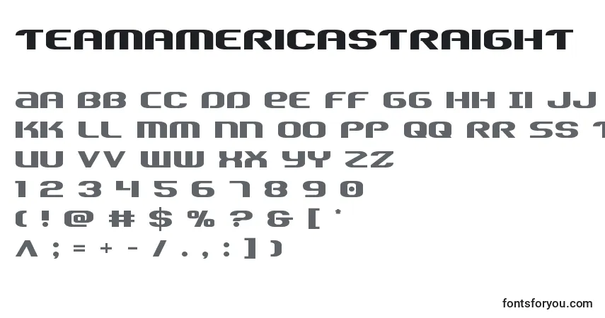 Schriftart Teamamericastraight – Alphabet, Zahlen, spezielle Symbole