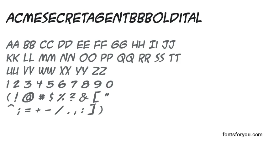 Fuente AcmesecretagentbbBoldital (85513) - alfabeto, números, caracteres especiales