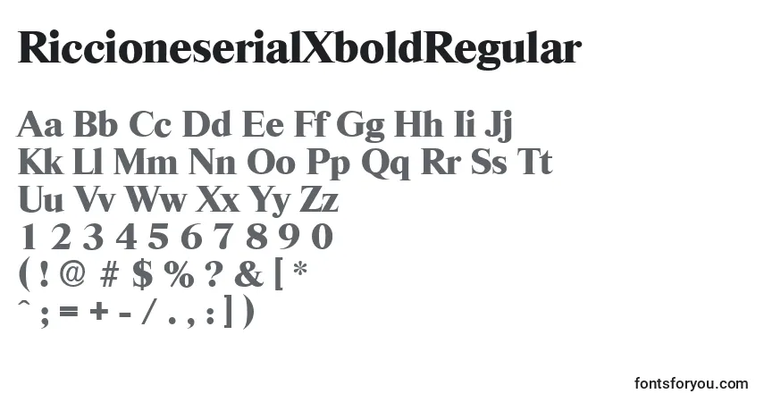 A fonte RiccioneserialXboldRegular – alfabeto, números, caracteres especiais