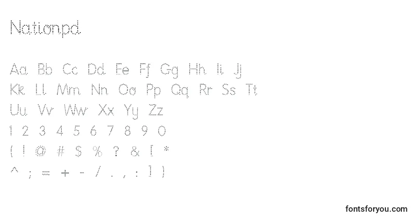 Czcionka Nationpd – alfabet, cyfry, specjalne znaki