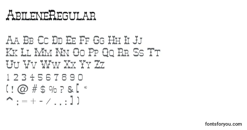 Шрифт AbileneRegular – алфавит, цифры, специальные символы