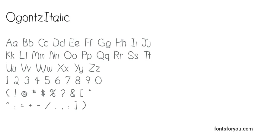 OgontzItalicフォント–アルファベット、数字、特殊文字