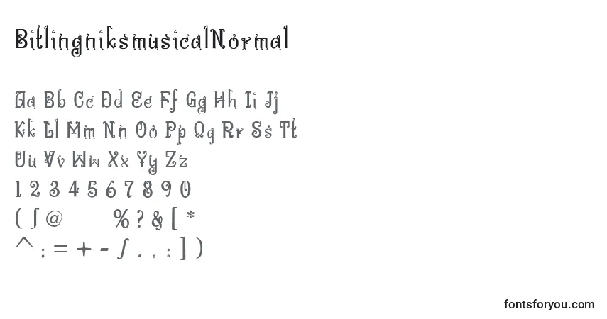 A fonte BitlingniksmusicalNormal – alfabeto, números, caracteres especiais