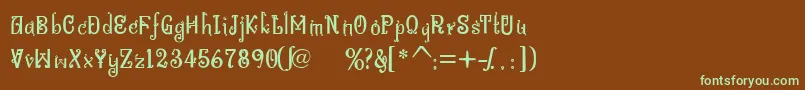 フォントBitlingniksmusicalNormal – 緑色の文字が茶色の背景にあります。