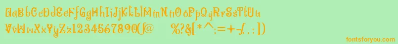 フォントBitlingniksmusicalNormal – オレンジの文字が緑の背景にあります。