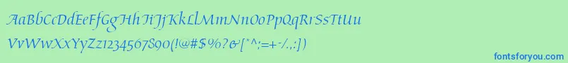 AriosoLt-Schriftart – Blaue Schriften auf grünem Hintergrund