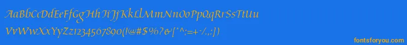 フォントAriosoLt – オレンジ色の文字が青い背景にあります。