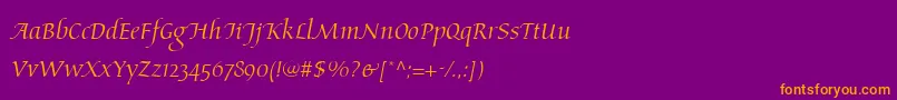 AriosoLt-Schriftart – Orangefarbene Schriften auf violettem Hintergrund