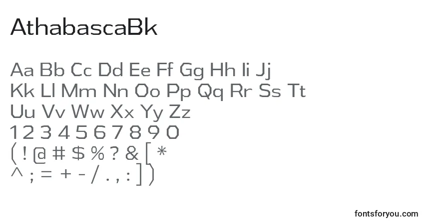 A fonte AthabascaBk – alfabeto, números, caracteres especiais
