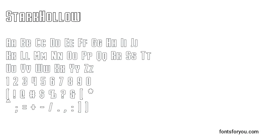 Czcionka StarkHollow – alfabet, cyfry, specjalne znaki