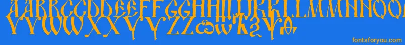 Dsusth2-Schriftart – Orangefarbene Schriften auf blauem Hintergrund