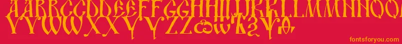 Dsusth2-Schriftart – Orangefarbene Schriften auf rotem Hintergrund