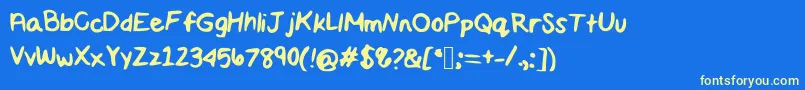 フォントMaddiescript – 黄色の文字、青い背景