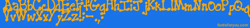 PenstitchingNormal-Schriftart – Orangefarbene Schriften auf blauem Hintergrund