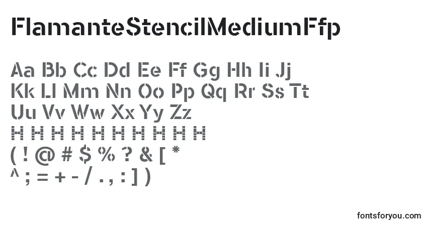 Шрифт FlamanteStencilMediumFfp – алфавит, цифры, специальные символы