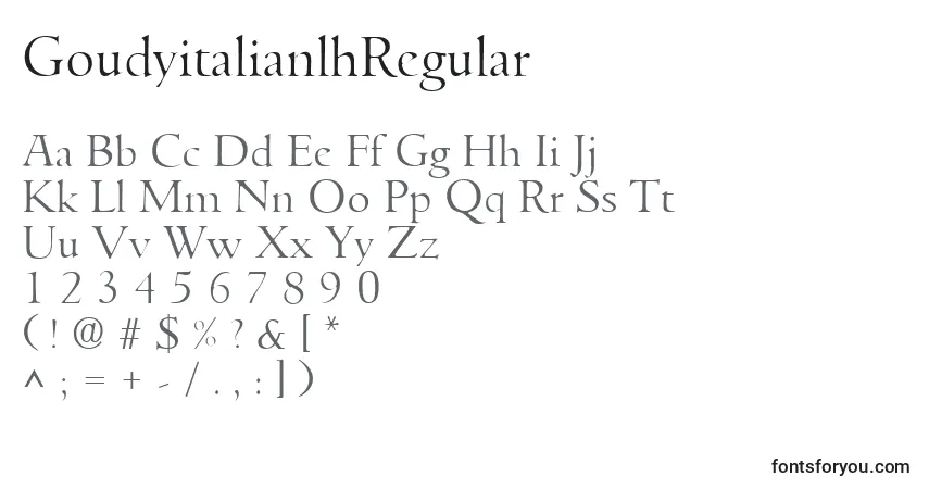 Шрифт GoudyitalianlhRegular – алфавит, цифры, специальные символы