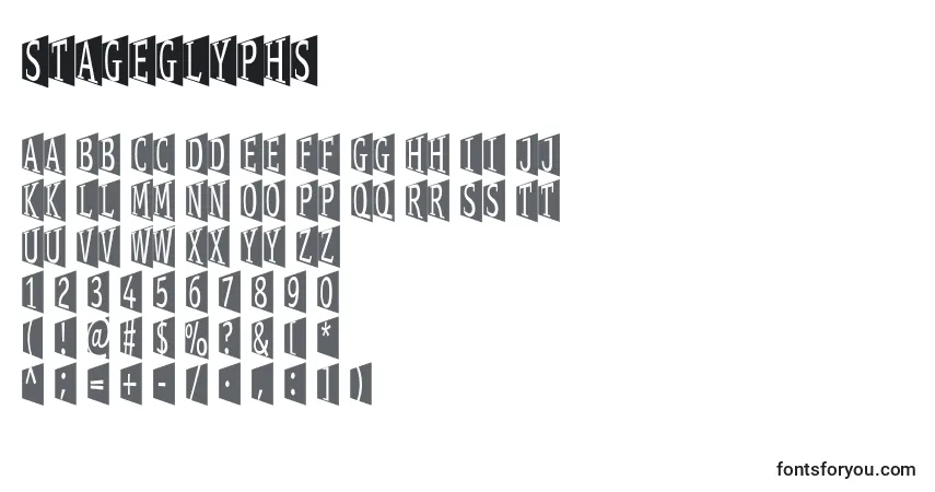 A fonte Stageglyphs – alfabeto, números, caracteres especiais