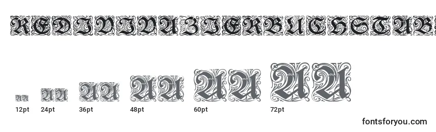Tamaños de fuente RedivivaZierbuchstaben
