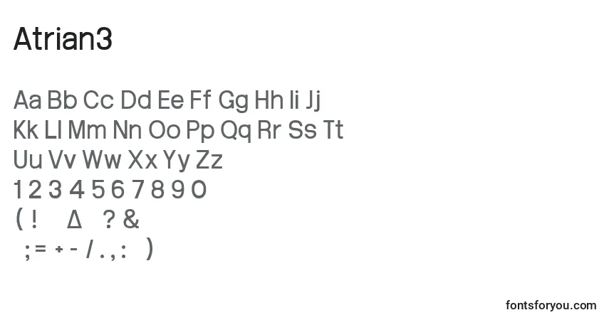 Czcionka Atrian3 – alfabet, cyfry, specjalne znaki