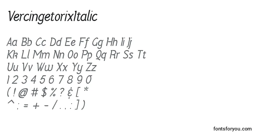 Czcionka VercingetorixItalic – alfabet, cyfry, specjalne znaki