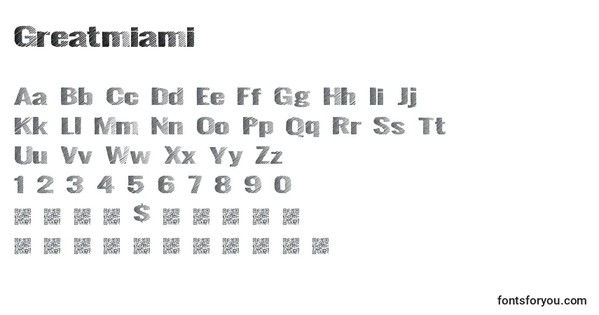 A fonte Greatmiami – alfabeto, números, caracteres especiais