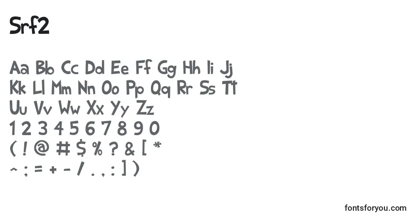 A fonte Srf2 – alfabeto, números, caracteres especiais