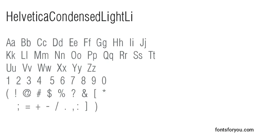 A fonte HelveticaCondensedLightLi – alfabeto, números, caracteres especiais