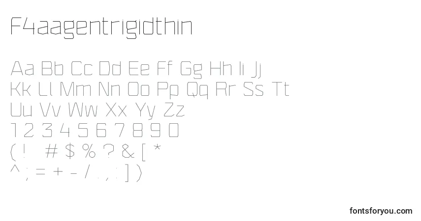 Czcionka F4aagentrigidthin – alfabet, cyfry, specjalne znaki