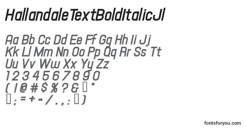 Schriftart HallandaleTextBoldItalicJl – Alphabet, Zahlen, spezielle Symbole