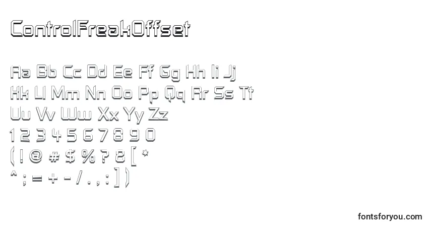 Czcionka ControlFreakOffset – alfabet, cyfry, specjalne znaki