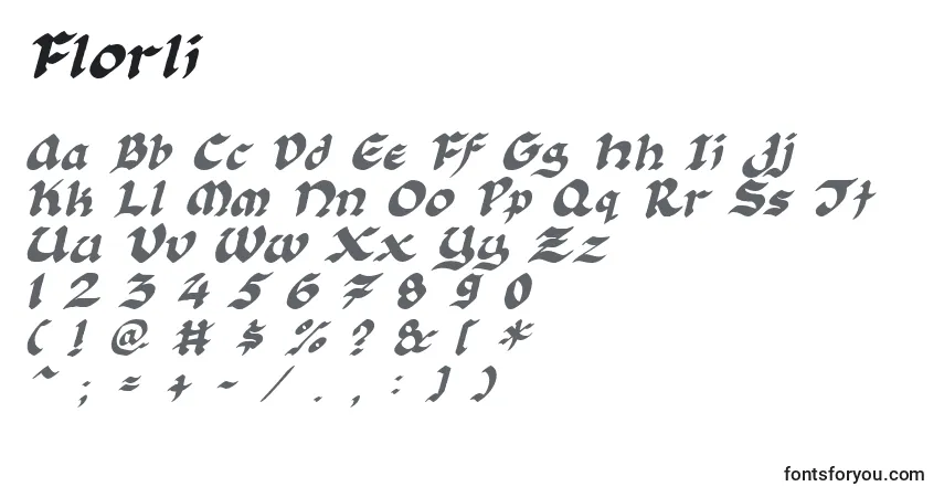 Шрифт Florli – алфавит, цифры, специальные символы