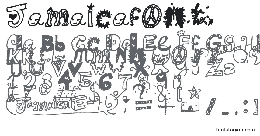 Czcionka Jamaicafont – alfabet, cyfry, specjalne znaki