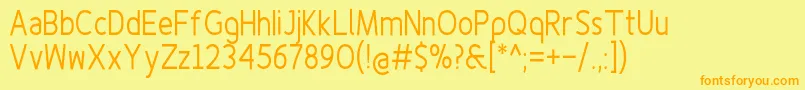 フォントFinenessproregularcond – オレンジの文字が黄色の背景にあります。