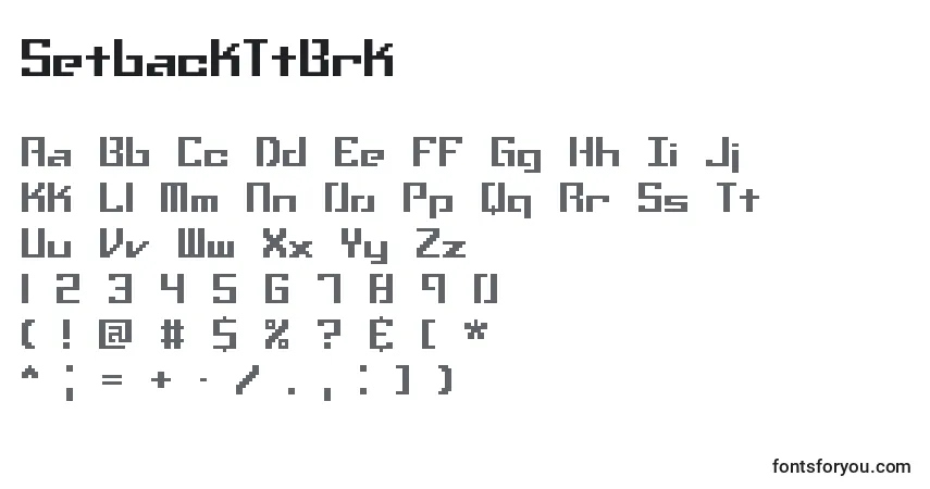 A fonte SetbackTtBrk – alfabeto, números, caracteres especiais