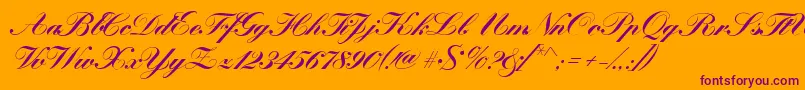 KremlinscriptBold-Schriftart – Violette Schriften auf orangefarbenem Hintergrund